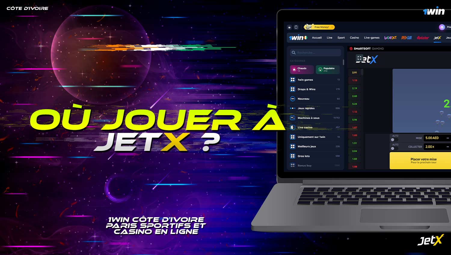 "JetX" est disponible sur différentes plateformes de 1win.