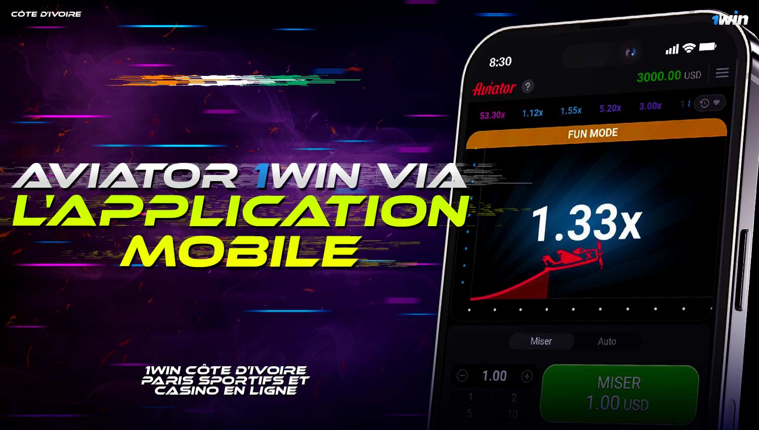 Dans l'application mobile 1win, le jeu Aviator est disponible avec les mêmes fonctionnalités que sur le site 1win.